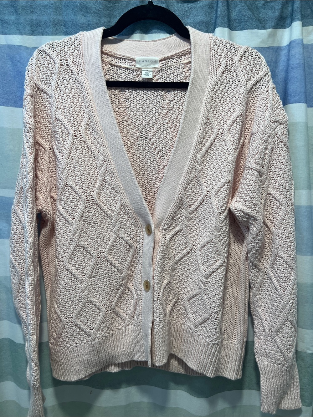 Caslon Light Pink Textured Cable-Knit Button Cardigan